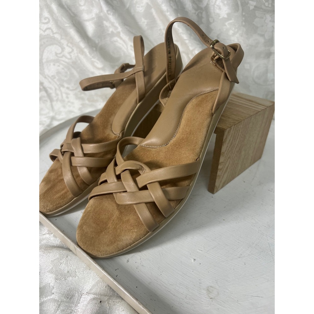 Rockport Comfort Tan Leather Strappy Wedge Slingback Sandals Womens 10 N